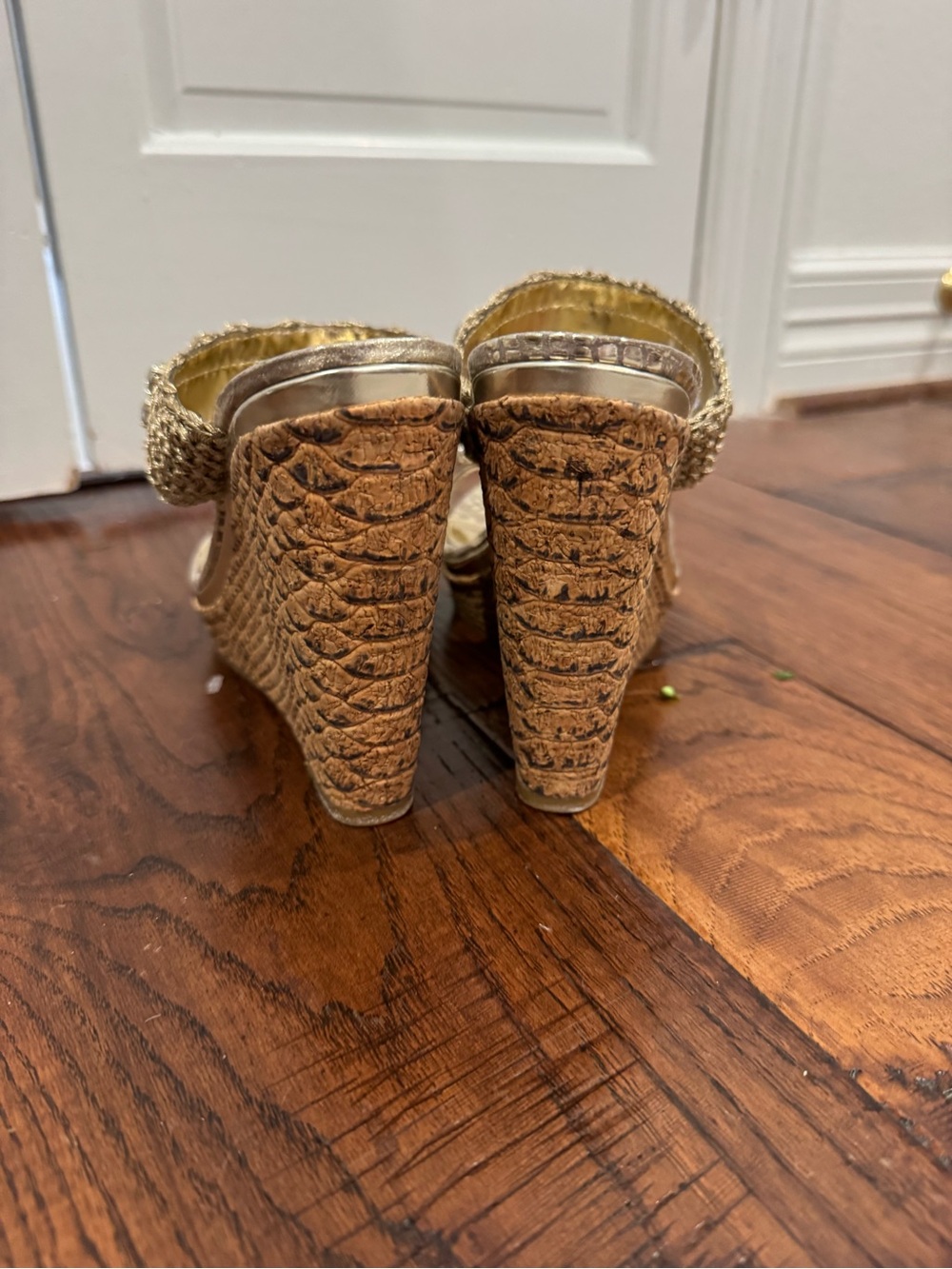FIONI Clothing Metallic Gold Jeweled Crochet Slide Sandals - Picture 5 of 11